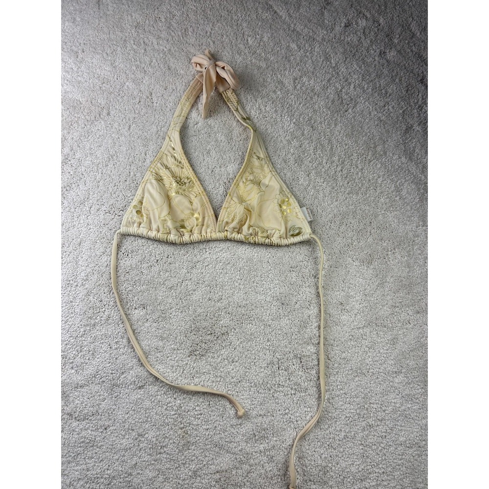 Billabong Bikini Top Womens Medium Yellow Gold Floral Triangle Swim Halter Beach